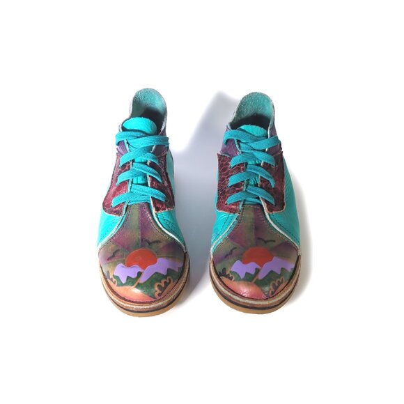 VINTAGE 80's Handpainted Leather Shoes Benchcrafted Vibram Rubber Soles Size 5.5 - Picture 11 of 11